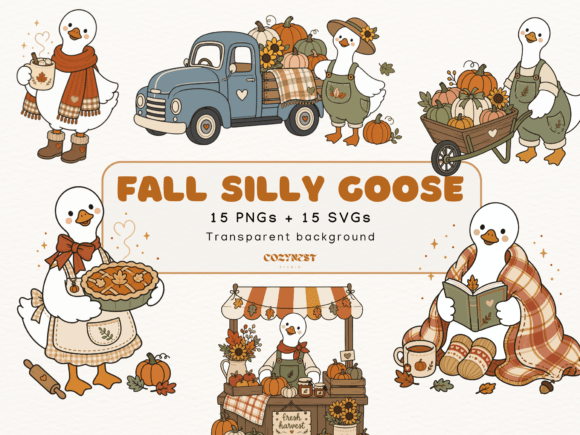 Autumn Silly Goose Clipart: Cozy Fall Whimsy for Your Designs