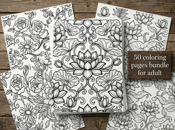 Beautiful Seamless Floral Coloring Pages: Elegant Botanical Designs