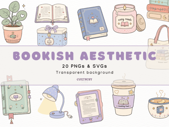Designing Comfort: The Cozy Bookish Cliparts, Reading Aesthetic