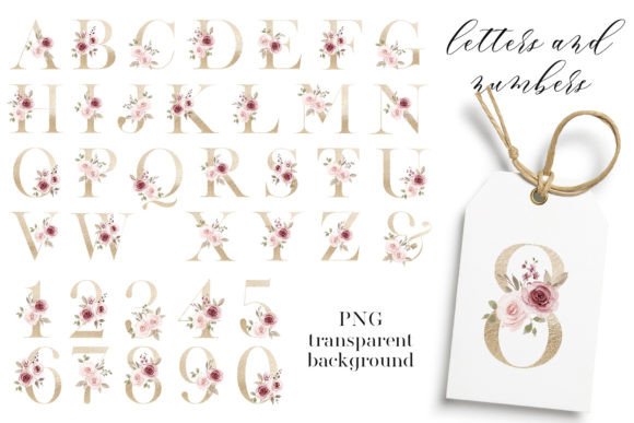 Gold Letters, Numbers. Floral Alphabet: A Watercolor Design Essential