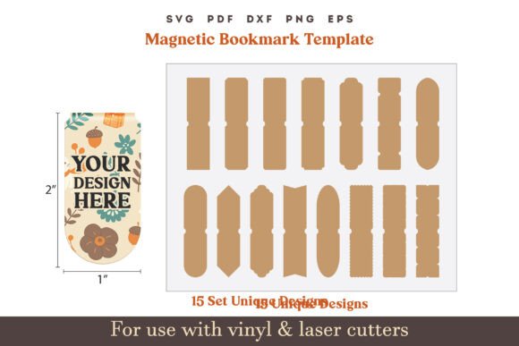 Magnetic Bookmark SVG PDF Template: 15 Designs for Faux Leather Crafts